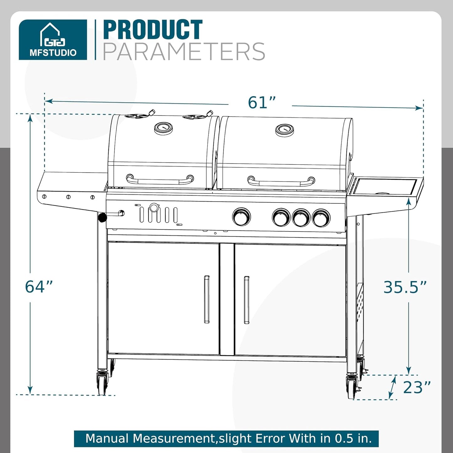 MFSTUDIO 5 Burner Gas Grill Griddle Combo with Porcelain-Enameled Cast Iron Grates,Cutting Board and Double Lids, Duel-Function Propane BBQ Grills with Flat Top Grddle for Outdoor Barbecue Cooking