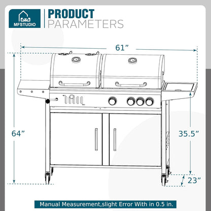 MFSTUDIO 5 Burner Gas Grill Griddle Combo with Porcelain-Enameled Cast Iron Grates,Cutting Board and Double Lids, Duel-Function Propane BBQ Grills with Flat Top Grddle for Outdoor Barbecue Cooking