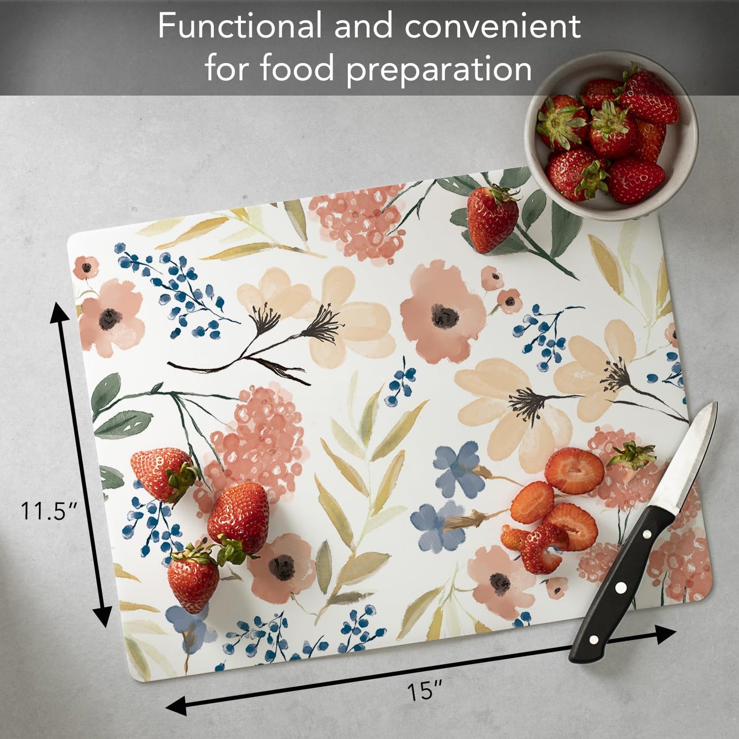 Cut N' Funnel Eat Fresh Designer Flexible Cutting Board Mat 15" x 11.5" Made in the USA Decorative Flexible Easy to Clean