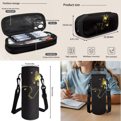 Highland Cow Backpack with Lunch Box Set for Kids Sunflower School Backpack for Girls Boys Back to School Bag Student Travel Backpacks Reusable Utensils Pen Case Water Bottle Bag 5PCS