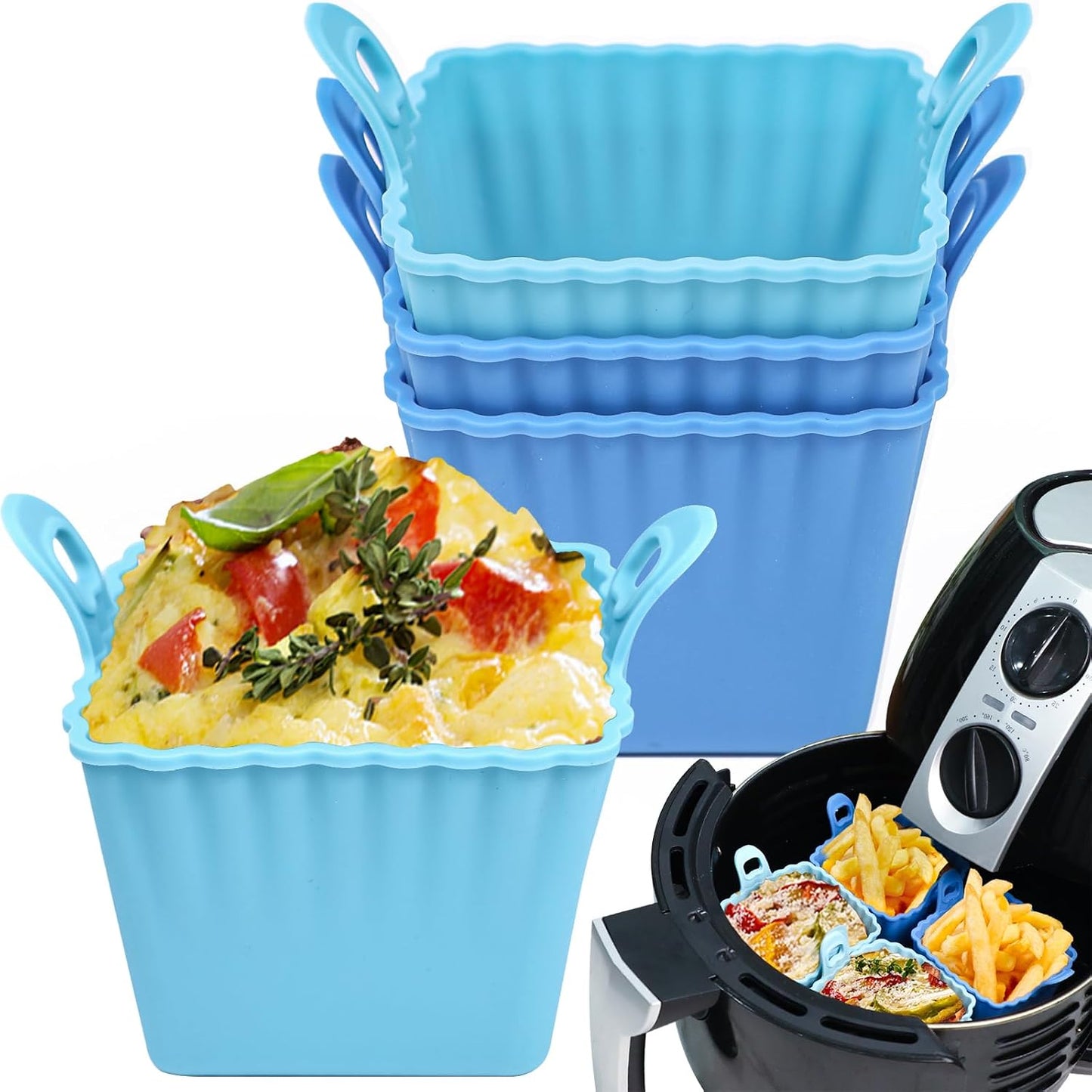Koluti Nonstick Silicone Muffin Baking Cups Pack of 12, Reusable Cupcake Molds with Double Handle, BPA Free, Mini Round Air Fryer Cupcakes Liner, 3 Colors