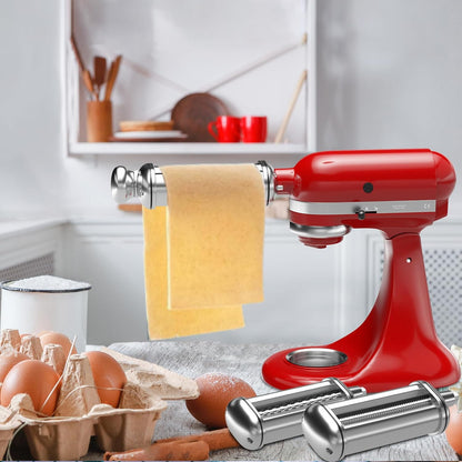 Pasta Maker Attachment for All Kitchenaid Stand Mixers, Kitchen Aid Pasta Attachments Included Pasta Dough Roller, Fettuccine Cutter, Spaghetti Cutter and Cleaning Brush