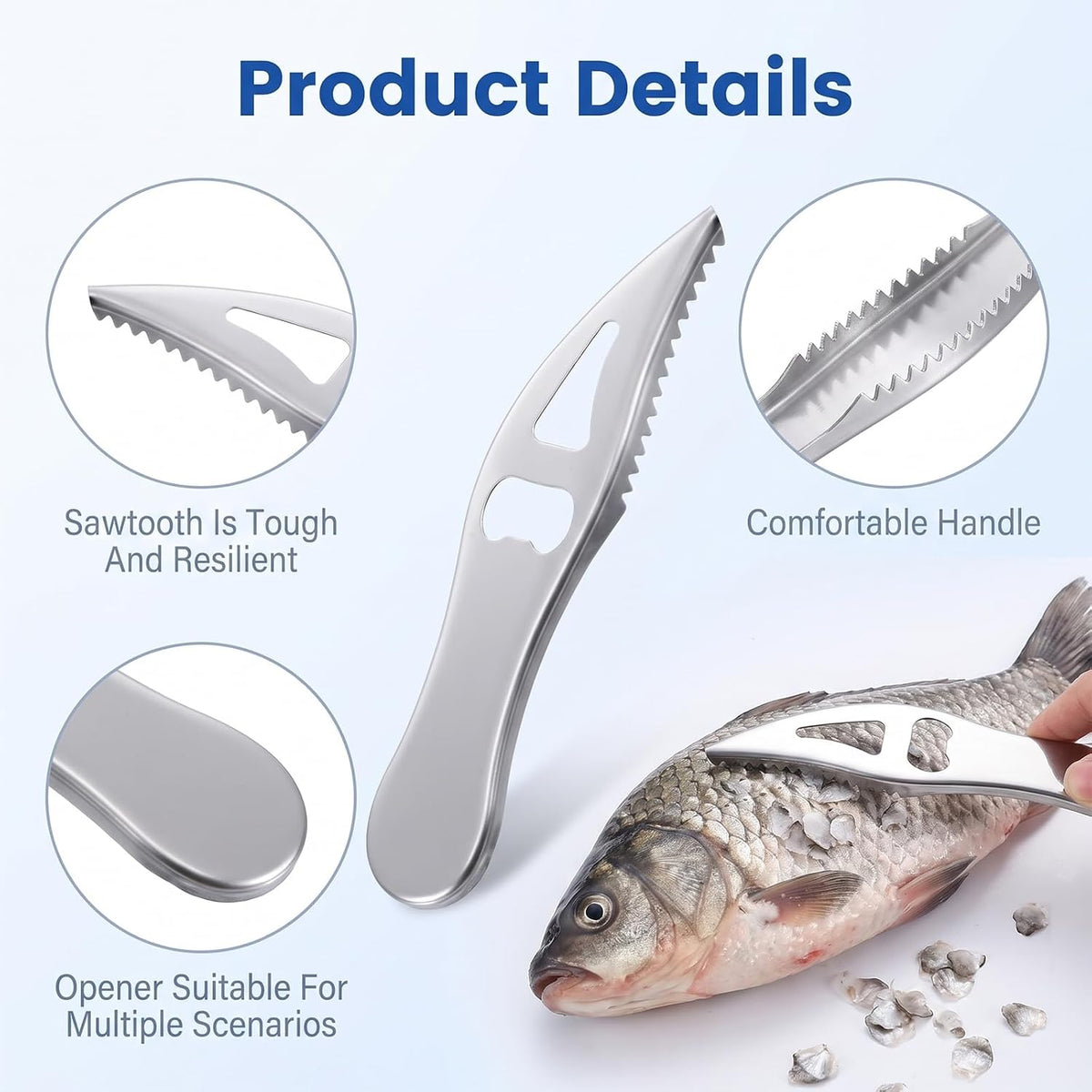 2 Pcs Fish Scaler Remover, Stainless Steel Portable Fish Descaler Tool