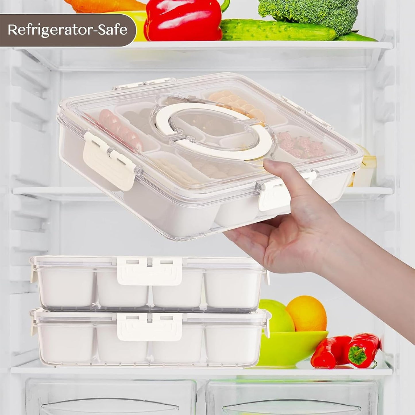 Dunruz Snackle Box Container,Portable Snack Box 8 Compartment Divided Serving Tray with Lid,Clear Storage Organizer for Fruit Candy Nuts Veggie-Perfect for Road Travel Party (2 Pack-Micro-transparent)