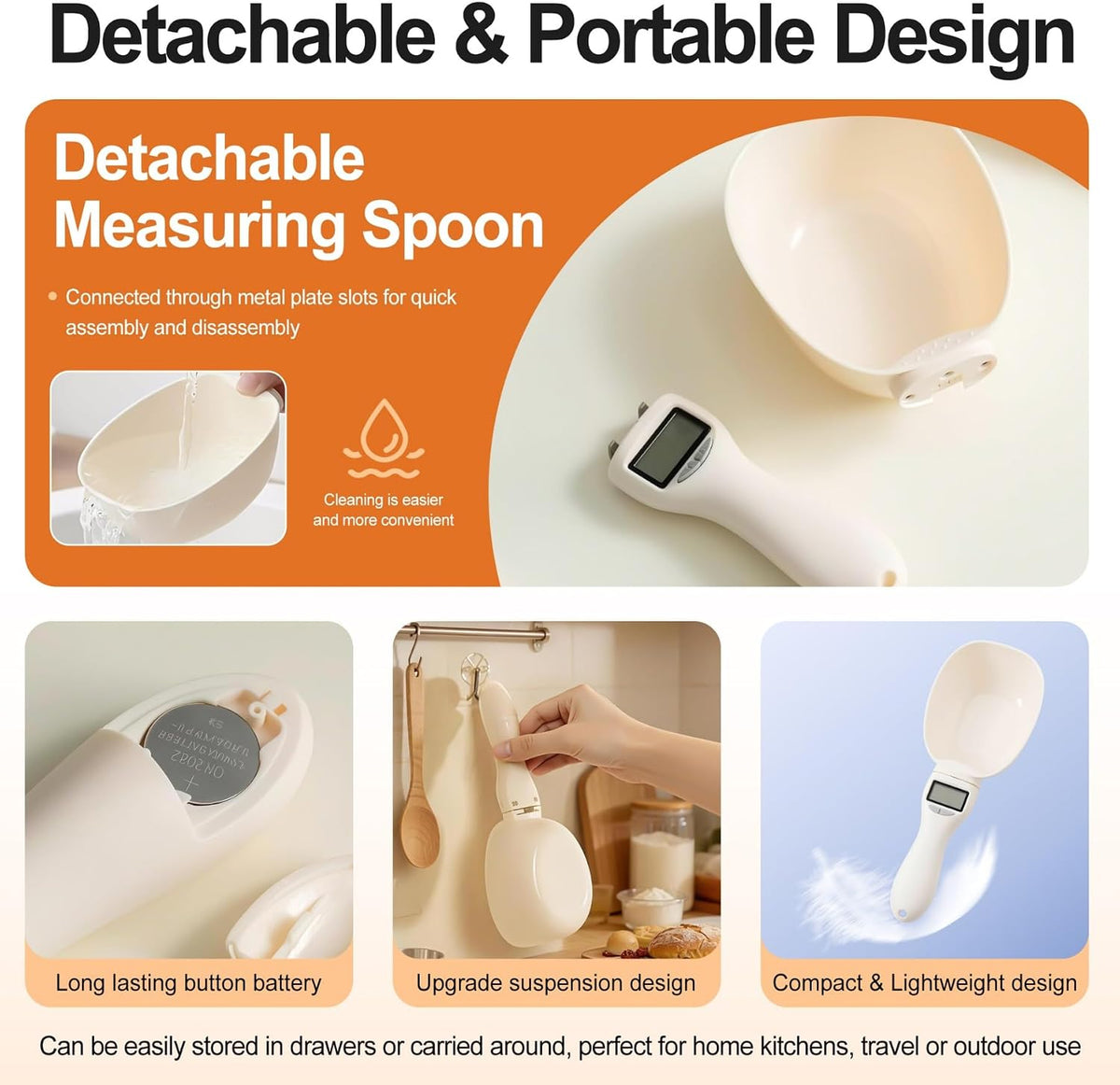 New Digital Measuring Spoon, Electronic Measuring Spoon 800g/0.1g High Precision with Screen, Smart Adjustable Measure Cup with LCD Screen for Home Cooks Bakers Pet Owners
