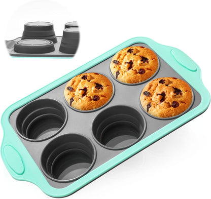 Muffin Pans for Baking 6 Cups, Silicone Foldable Muffin Pan with Metal Frame, Collapsible Cupcake Pan, Egg Bite Molds, Muffin Tin Tray for Baking Homemade Brownies Puddings (2)