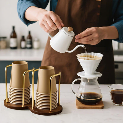 Wood Cup Holder for Cups (Under 3.35in Diameter), Stylish Walnut Disposable Cup Dispenser, Plastic Mouthwash Cup Storage Organizer -Perfect for Office, Kitchen, Gym, School or Cafes