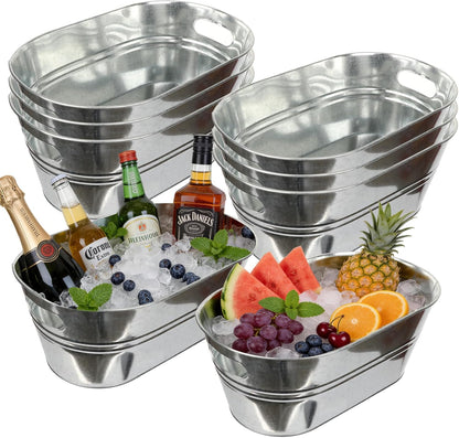 8 Pack Galvanized Tub, Metal Bucket for Drinks 4 Gallon Beverage Tub Large Ice Buckets for Parties Drink Buckets with Carry Handles Tin Bucket for Beer, Cocktail, Wine, Champagne, Fruits