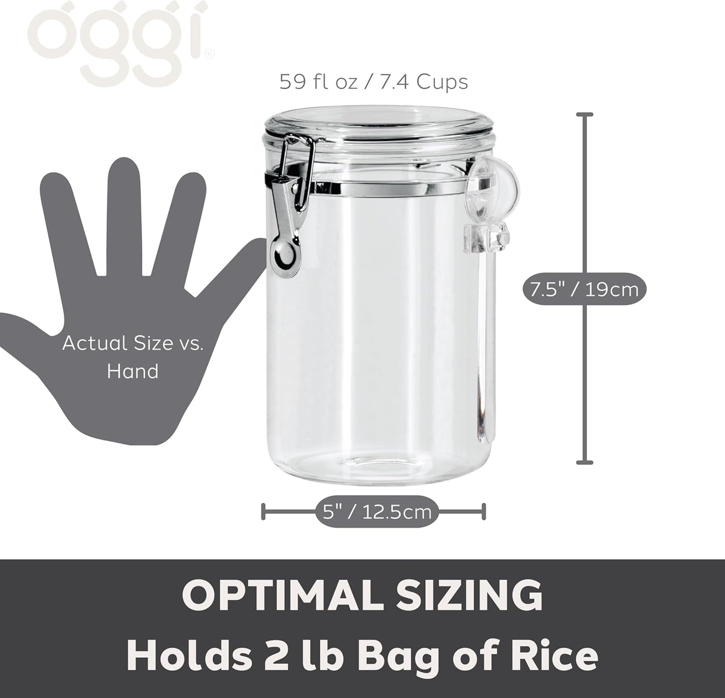 OGGI Clear Canister Airtight 28oz - Clamp Lid & Spoon - Airtight Food Storage Containers, Ideal for Kitchen & Pantry Storage of Bulk, Dry Food Including Flour, Sugar, Coffee, Rice, Tea, Spices & Herbs