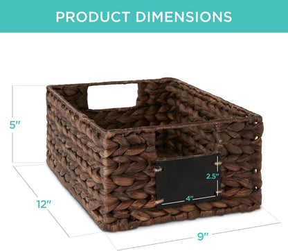 Best Choice Products Set of 4 9x12in Water Hyacinth Pantry Baskets, Woven Organizers w/Chalkboard Label, Chalk Marker - Natural