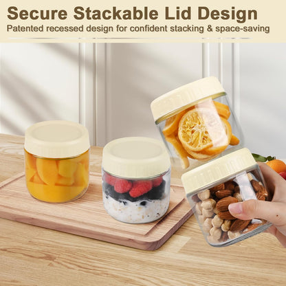 Overnight Oats Containers with Lids, 10oz Wide Mouth Mason Jars with Lids, 9 Pack Glass Jars with Airtight lid for Chia Pudding Yogurt Salad, Meal Prer Oatmeal Jars, Pink