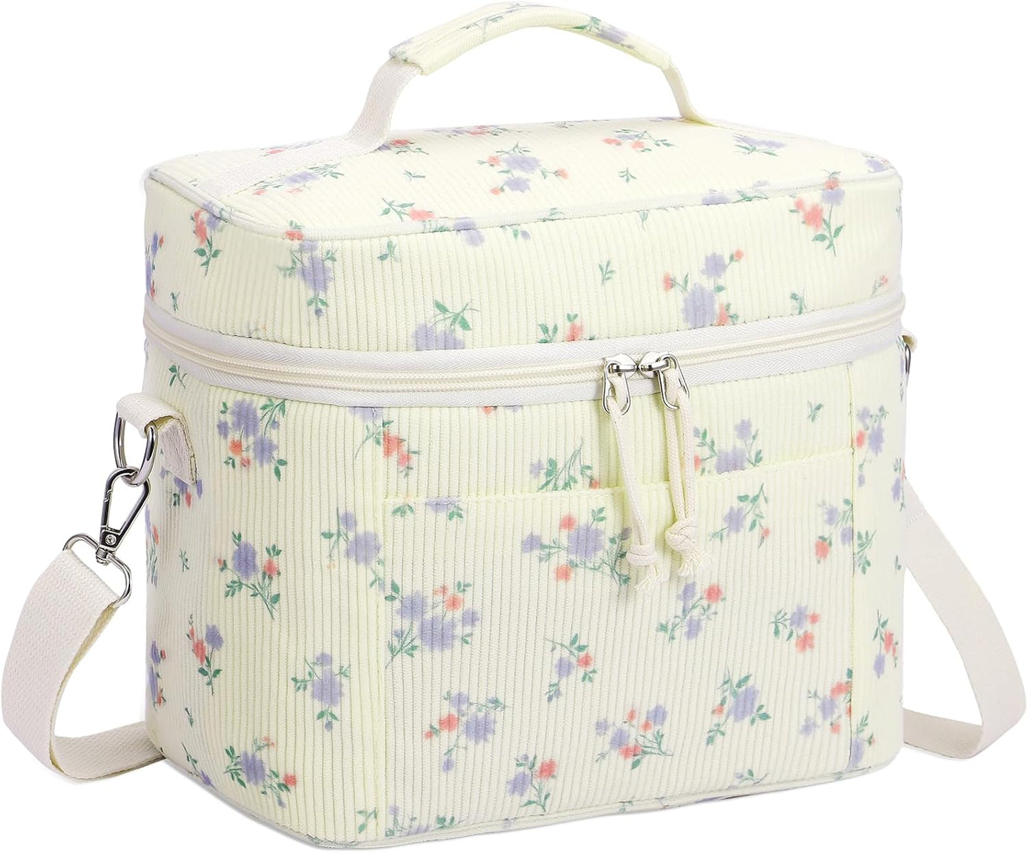 HowFly Lunch Bag Women Lunch Box for Women Cute Corduroy Insulated Lunch Bag Adult Large Cooler Lunch Tote Bags for Work Picnic Beach, Blue