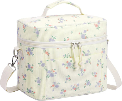 HowFly Lunch Bag Women Lunch Box for Women Cute Corduroy Insulated Lunch Bag Adult Large Cooler Lunch Tote Bags for Work Picnic Beach, Blue