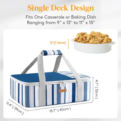 LUNCIA Insulated Single Decker Casserole Carrier, Lasagna Lugger Tote Keeps Food Hot or Cold, Thermal Lunch Bag for Potluck Parties, Picnic and Cookouts, Fits 9" x 13" Baking Dish, Black