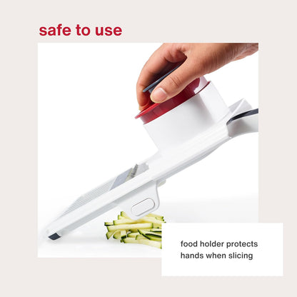 Zyliss Easy Control Handheld Slicer - Vegetable Slicer & Chopper - Fruit Cutter - Handheld Slicer with Two Stainless Steel Blades - Dishwasher Safe - White/Red, 13 inches