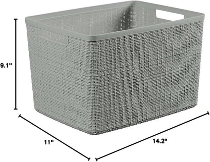Curver Set of 4 Large 18L Easy Access Jute Decorative Plastic Organization and Storage Baskets - Perfect Bins for Home Office, Closet Shelves, Kitchen Pantry and All Bedroom Essentials, Black