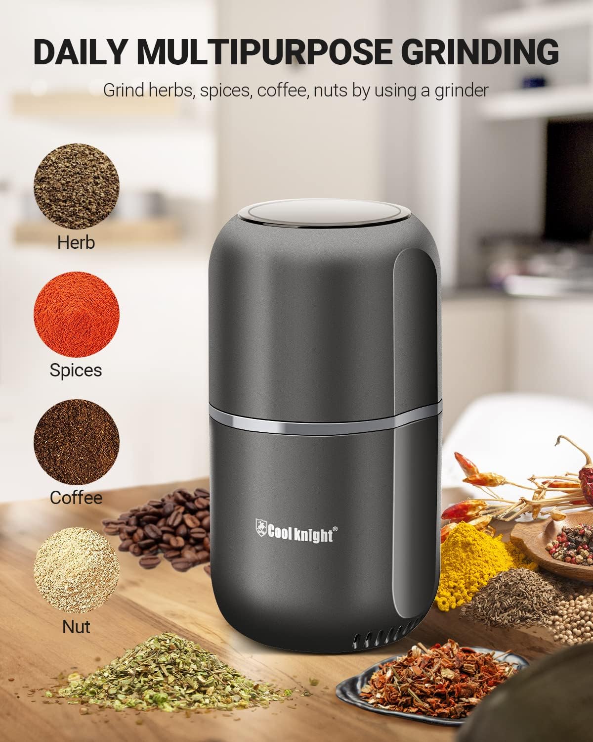 COOL KNIGHT Electric Herb Grinder, Fast Grinding, 120g Large Capacity