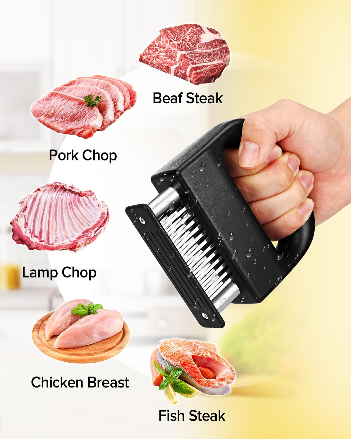 Meat Tenderizer Tool with 48 Stainless Steel Ultra Sharp Blades