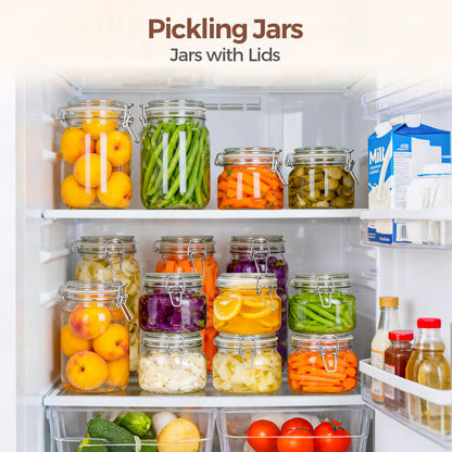 ComSaf Set of 3 Square Glass Jars with Airtight Lids (51 Oz) — Wire Clamp Canisters for Small-Batch Pickling, Kimchi, Bulk Dry Food, Wide Mouth Space Saving Kitchen Pantry Organization Jars