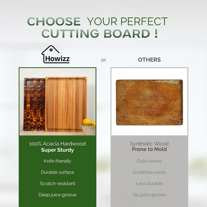Solid Acacia Wood 20"x15" Large Cutting Board Butcher Block