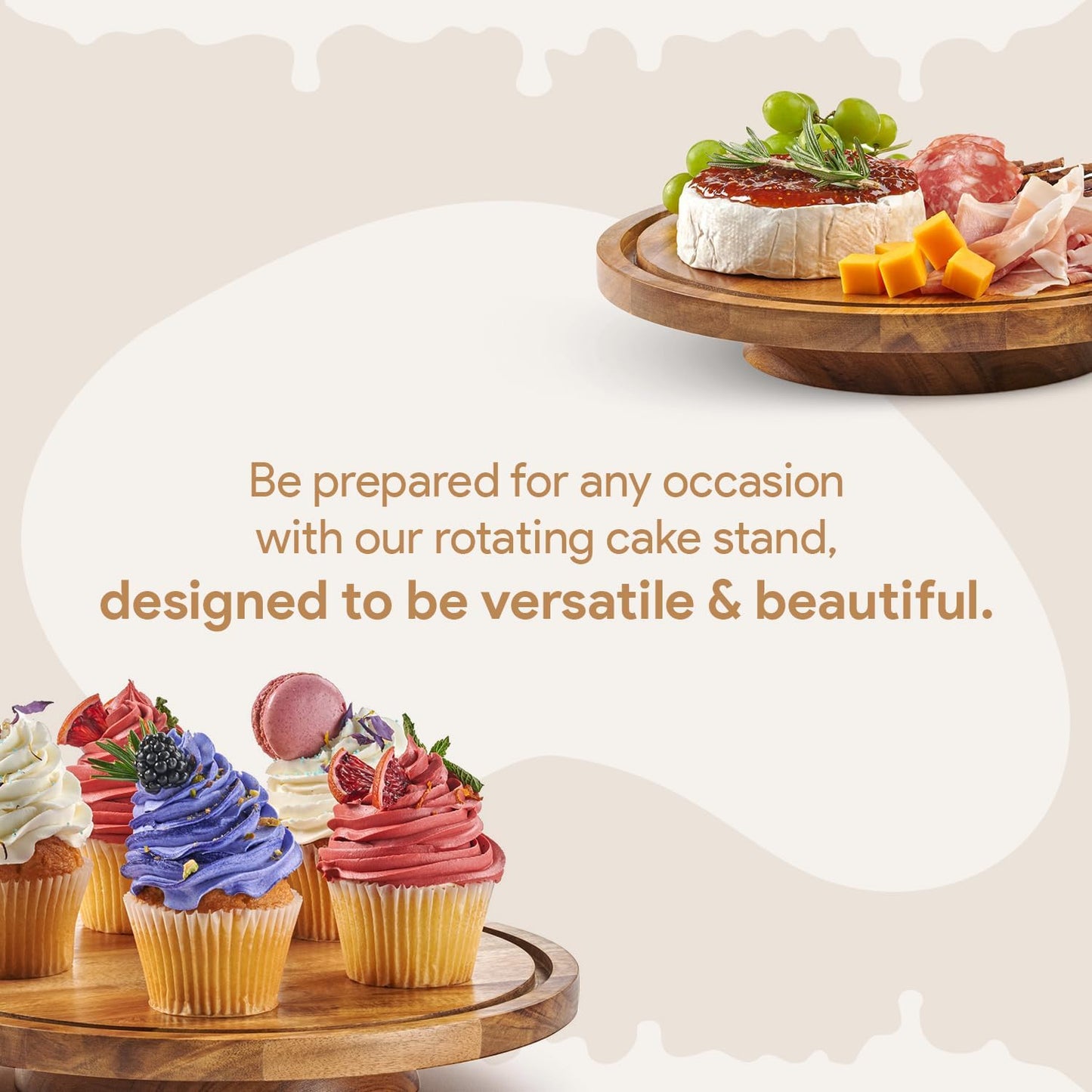 HOMESPHERE Acacia Wood Cake Stand with Lid - Cake Stand with Dome,12in Round Cake Holder, 2-in-1 Dessert Table Display Set & Charcuterie Board for Cheese, Chips & Dips, Fruit Platter, Large Acrylic Cake Dome Cover