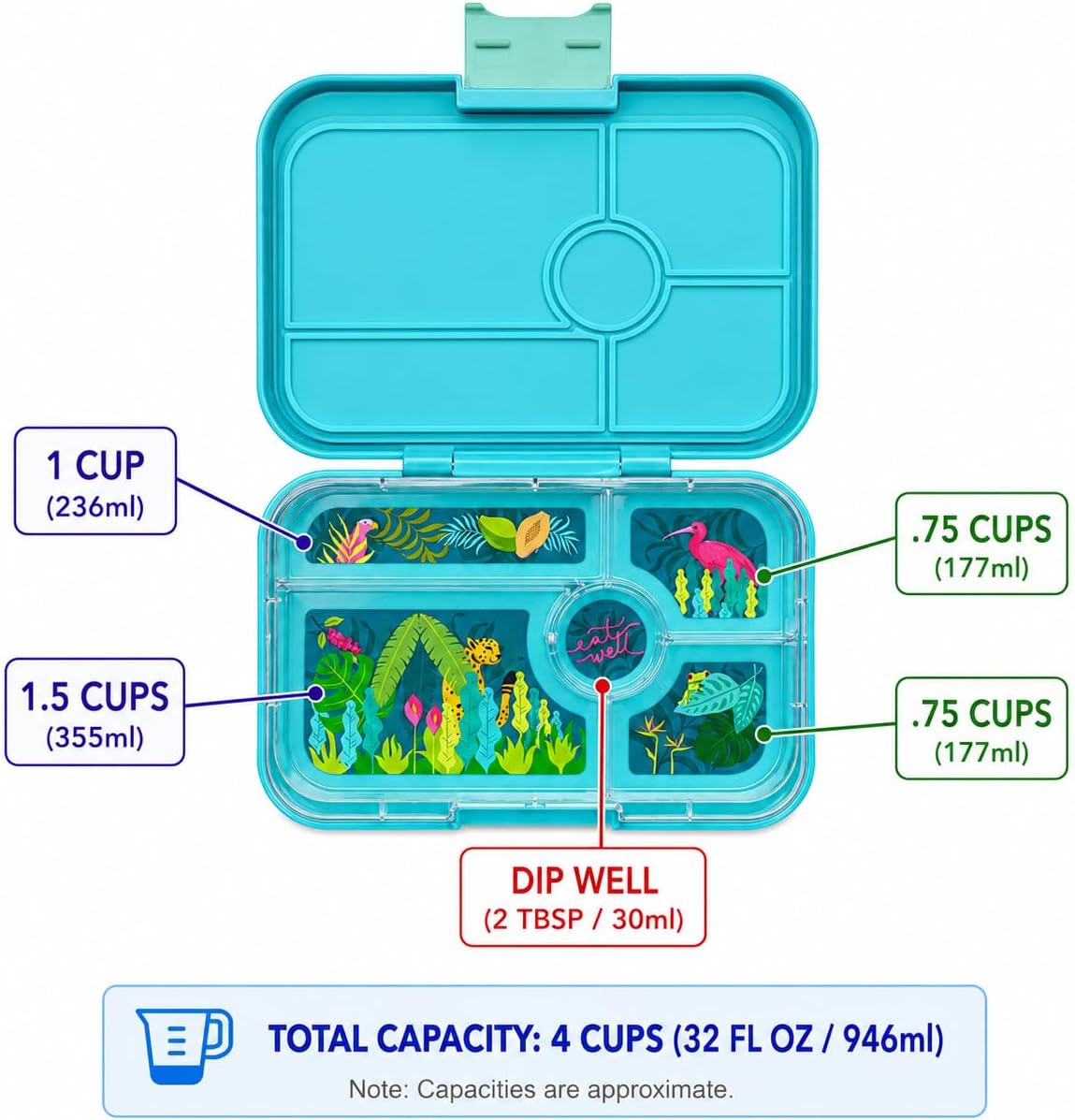Yumbox Tapas Leakproof Bento Box, 5 Compartments, Antibes Blue | Large Capacity Design | Removable Compartment Tray | Easy-Open Single Latch | Ideal for Teens & Adults | Dishwasher-Safe Tray