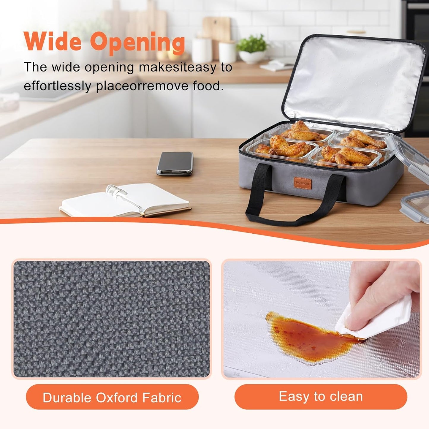 Insulated Casserole Carrier, Double Decker Food Carriers for Hot or Cold Food, Portable Leakproof Thermal Bag for Travel/Potluck Parties/Picnic/Cookouts (Red)