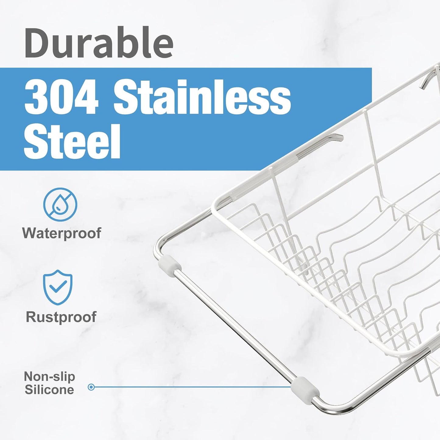 JASIWAY Dish Drying Rack in Sink, Expandable Stainless Steel Dish Drainers for Kitchen Counter, Dish Dryer Rack for Inside Sink, Over The Sink Dish Racks with Utensil Holder, Silver