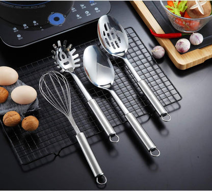 Berglander Cooking Utensil Set 13 Piece Stainless Steel Kitchen Tool Set with Holder, Include Cooking Spoon, Spatula, Whisk, Cooking Tong and etc. (13 Pieces)