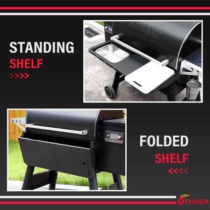 Upgraded Grill Table for Weber Kettle 22"/18"/26", Master Touch 22", Smokey Mountain, Recteq Pellet Grill RT-B380, Prep Station with Cutting Board, Basin, 4 Hooks, Shelf for Weber Kettle Accessories