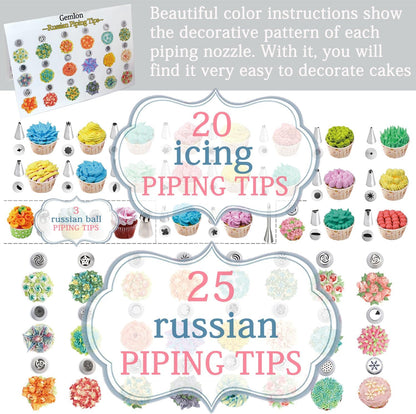 Russian Piping Tips for Cake Decorating – 88Pcs Flower Icing & Frosting Nozzles Set – Complete Pastry Baking Tools Kit – Small & Large Floral Piping Tips for Cupcakes, Cookies & Professional Bakers