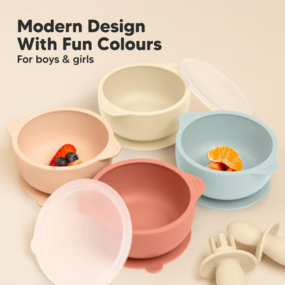 KeaBabies 2-Pack Baby Bowls with Suctions, Lids, Silicone (Terracotta)