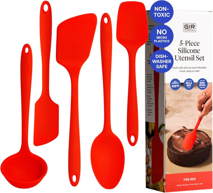 GIR 5-Piece Silicone Kitchen Utensils Set, Non-Toxic Cooking Utensils for Cooking and Baking, Heat Resistant, Food Grade, Dishwasher Safe Rubber Spatula, Ladle, Spoon - Charcoal
