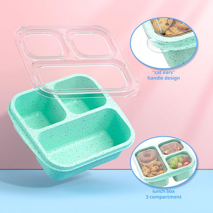 Snack Boxes (3 Pack) - Stackable Bento Boxes with 3 Compartments, Meal Prep Containers Reusable, Lightweight Lunch Containers for Kids and Adults, BPA Free (Blue)