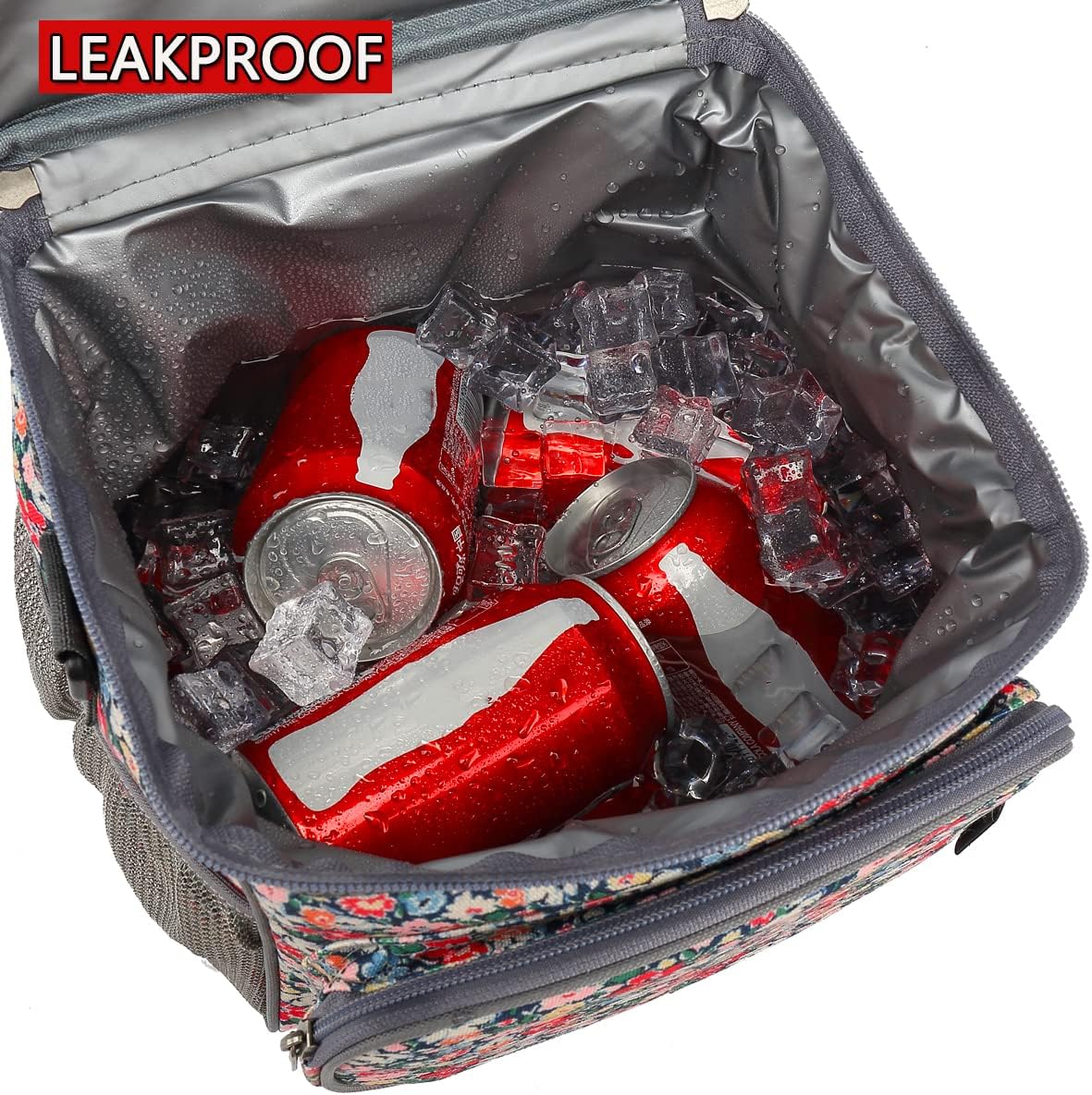 FlowFly Insulated Reusable Lunch Bag Adult Large Lunch Box for Women and Men with Adjustable Shoulder Strap,Front Zipper Pocket and Dual Large Mesh Side Pockets,Cherry - Colors A