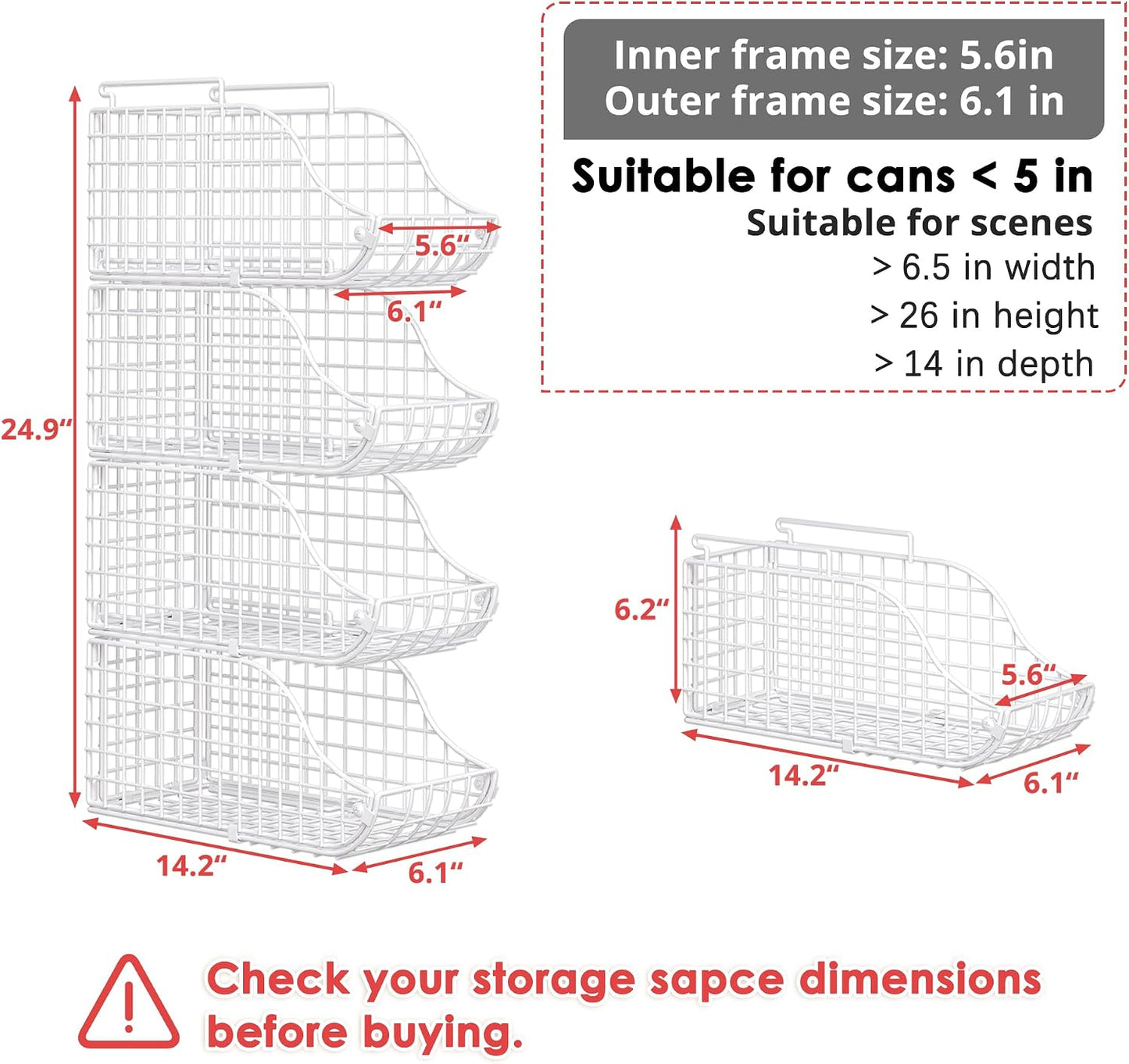 Sonyabecca 4-Pack Stackable Canned Food Organizer with Handles, Soda Can Organizer for Kitchen Pantry Shelves, Foldable Wire Cabinet Shelf for Can Storage, Patent Pending, Black