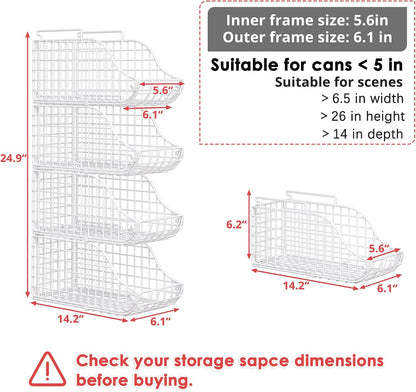 Sonyabecca 4-Pack Stackable Canned Food Organizer with Handles, Soda Can Organizer for Kitchen Pantry Shelves, Foldable Wire Cabinet Shelf for Can Storage, Patent Pending, Black