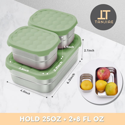 Tanjiae Small (1 CUP) Stainless Steel Snack Containers for Kids | Easy Open Leak Proof Food Containers with Silicone Lids - Perfect Metal Toddler Lunch Box for Daycare and School (8oz)