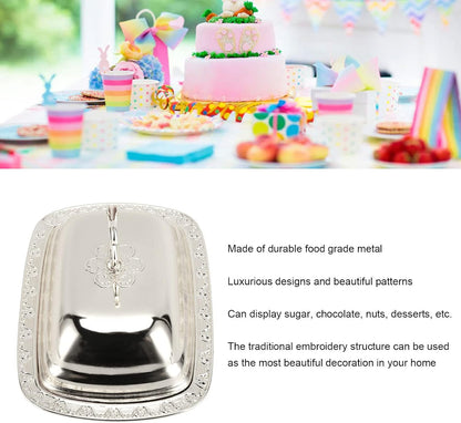 Stainless Steel Serving Tray, 7"x 5" Appetizer Plates with Swan Handle Lid, Fruit Dish Snack Serving Tray Decorative Dessert Platter Candy Holder for Wedding Home Birthday Party (Gold)