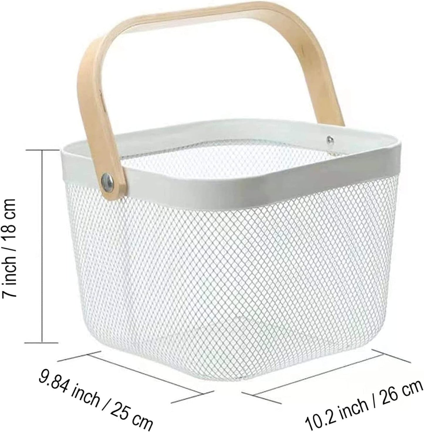 AJIODA Metal Mesh Steel Basket, Storage Organizer Basket Multi-functional Hanging Kitchen Baskets Fruit Basket Bin with Bamboo Handle for Kitchen Bathroom Picnic Shopping Decor Cabinet Home, Blue
