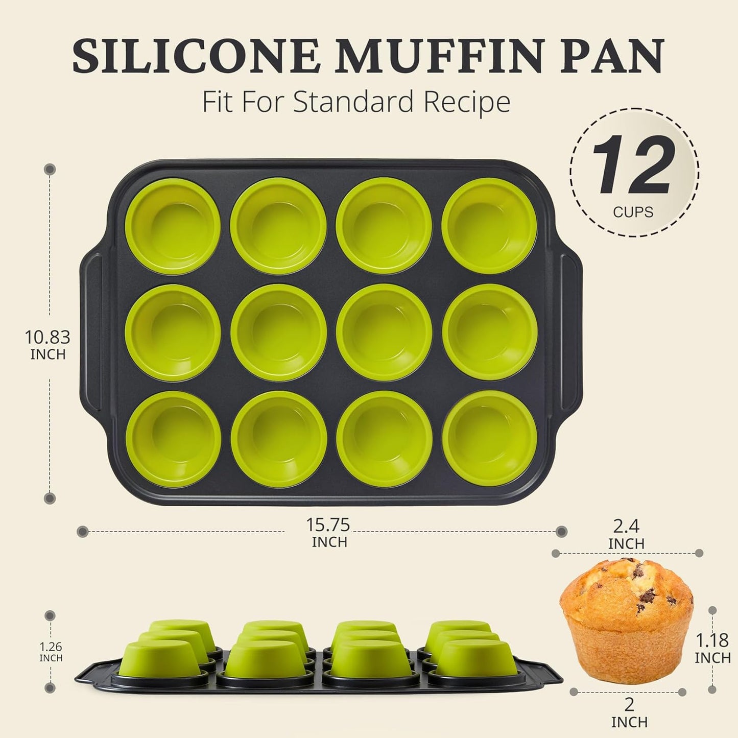 BRONYPRO Silicone Muffin Pans for Baking with Metal Frame, Egg Bite Molds, Cupcake Pans 12 Regular Size, Muffin Tins Easy to Pop Nonstick Non Toxic Bakeware for Oven,Blue