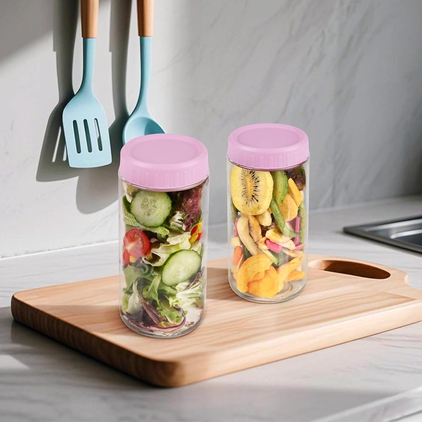Overnight Oats Containers with Lids, 10oz Wide Mouth Mason Jars with Lids, 9 Pack Glass Jars with Airtight lid for Chia Pudding Yogurt Salad, Meal Prer Oatmeal Jars, Pink