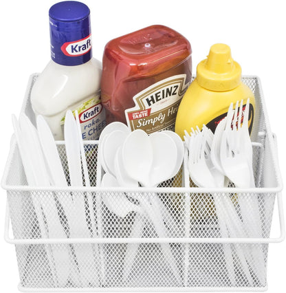 Sorbus® Utensil Caddy — Silverware, Napkin Holder, and Condiment Organizer — Multi-Purpose Steel Mesh Caddy—Ideal for Kitchen, Dining, Entertaining, Tailgating, Picnics, and much more (White)