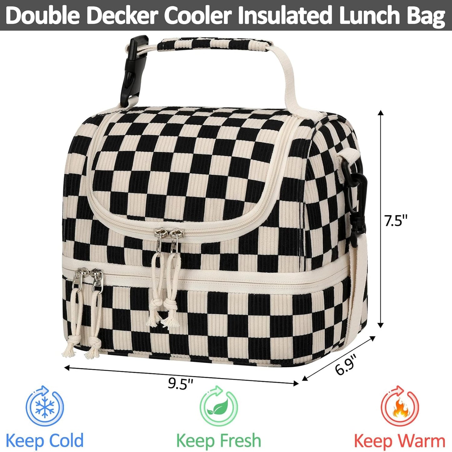 Vankor Corduroy Lunch Box Kids Insulated Lunch Bag Double Decker, Cute Leak-Proof Lunch Box for Boys Girls, Portable Cooler Lunch Bag Thermal Lunch Tote for School Picnic Travel, Light Blue