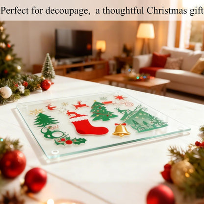 Hacaroa Set of 4 Tempered Glass Cutting Board, 10"x10" Small Square Chopping Board with Rubber Feet, Non-slip Placemat Tray for Kitchen Countertop, Shatter-Resistant, Clear