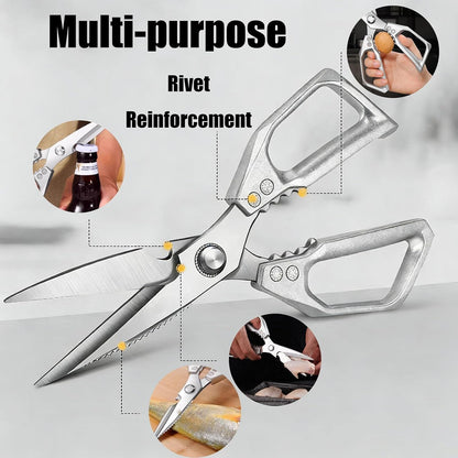 Stainless Steel Kitchen Shears, Multi-Purpose Sharp Cooking Scissors, Dishwasher Safe & Rust-Resistant, Ideal for Cutting Turkey, Bones, Scaling Fish, Opening Beer Bottles and Cracking Walnuts