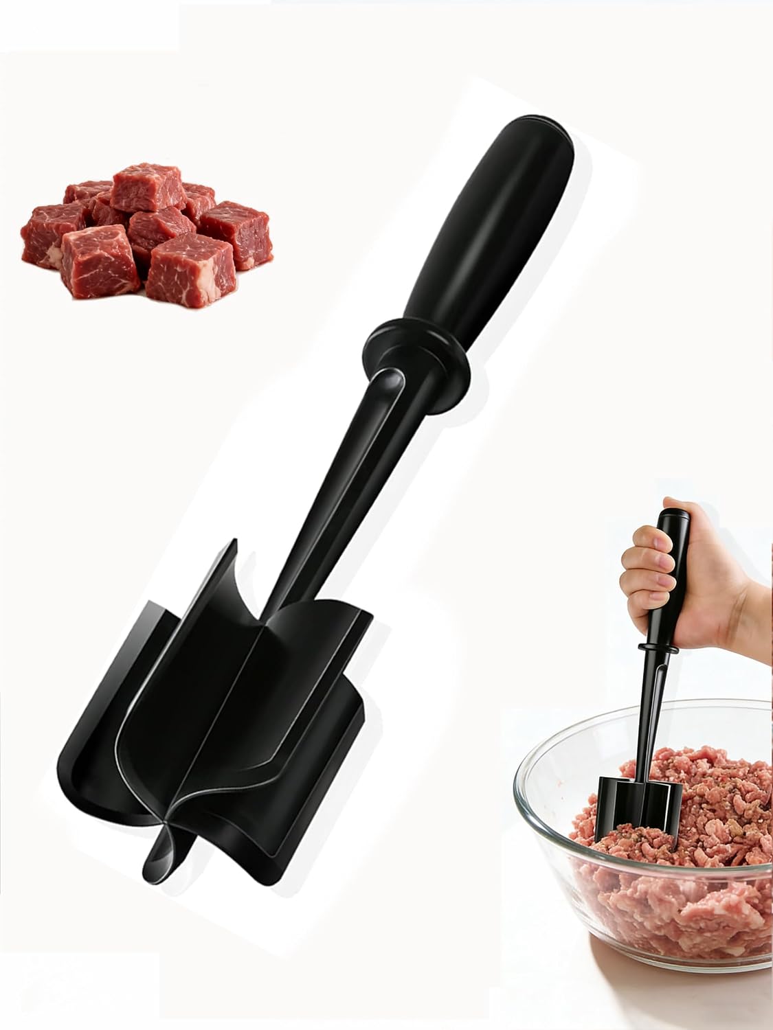Hamburger Chopper,Meat Chopper,Potato Masher, Premium Heat Resistant Meat Masher for Ground Beef, Ground Turkey and More, Safe For Non-Stick Cookware