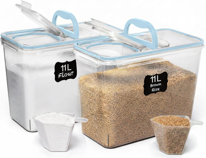 Shazo 2 PC (11L | 372 oz) Flour Sugar Storage Containers with Spout Lid & Easy Carry Handle - BPA Free Extra Large Airtight Food Storage Containers with Lids - Rice Canisters Sets for Kitchen & Pantry