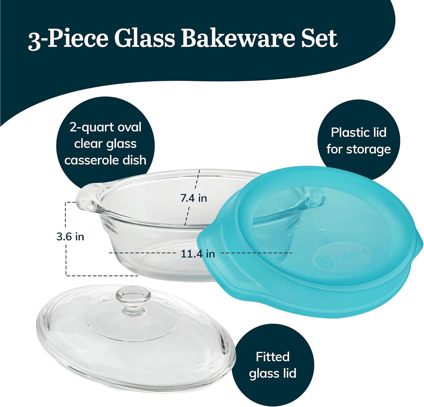 Libbey Baker’s Premium 2 Piece Glass Pie Plate, Stackable, Space Saving Casserole Dish Set with Lids, Glass Baking Dish Set for Fruit Pies, Quiches