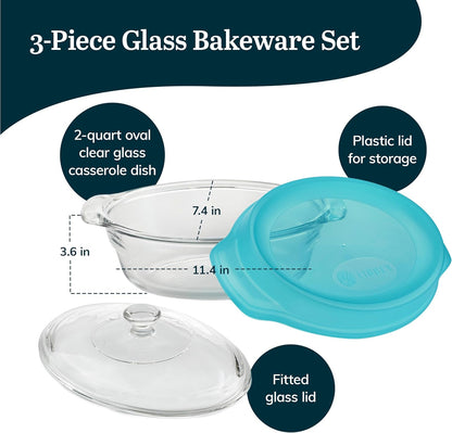 Libbey Baker’s Premium 2 Piece Glass Pie Plate, Stackable, Space Saving Casserole Dish Set with Lids, Glass Baking Dish Set for Fruit Pies, Quiches